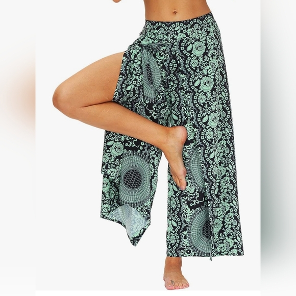 EXCELLENT USED CONDITION LU'S NAVY BLUE & TEAL CHIC WOMEN'S BOHO PANTS WIDE LEG - Picture 11 of 13